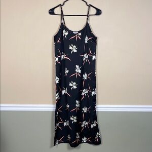 J. Crew Women’s Silky Floral Print Black Leg Slits Tank Slip Midi Dress